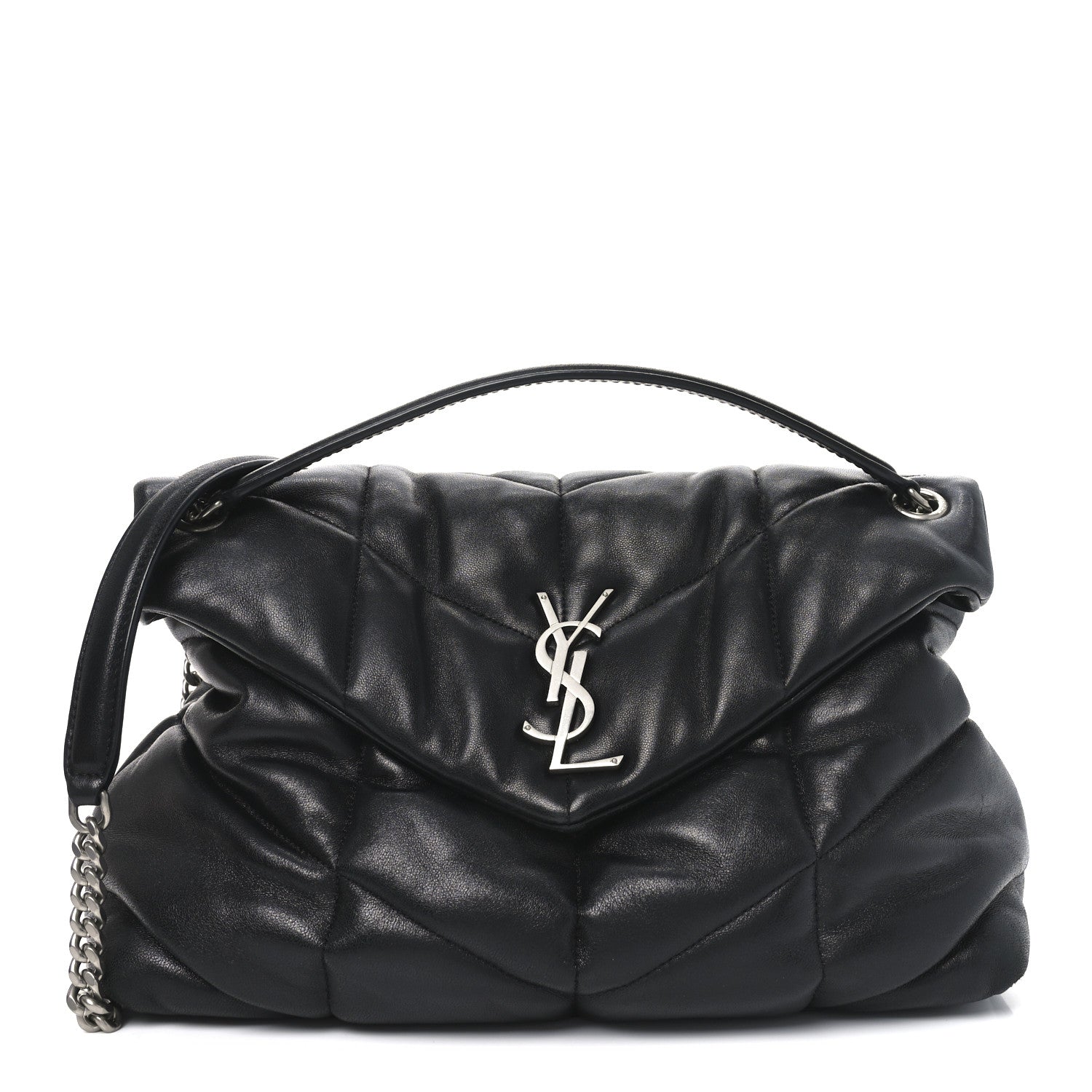 Saint Laurent Lambskin Quilted Medium Loulou Puffer Monogram Chain Satchel Black 1 of 10
