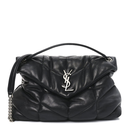 Saint Laurent Lambskin Quilted Medium Loulou Puffer Monogram Chain Satchel Black 1 of 10