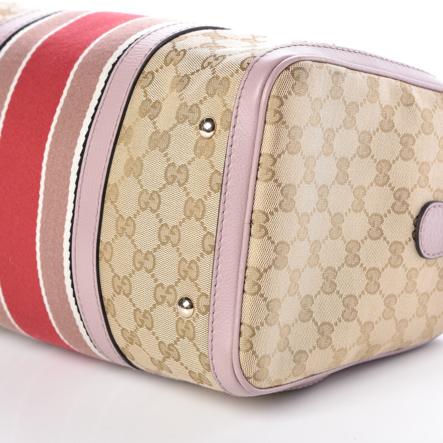 Gucci Monogram Selleria Calfskin Vintage Web Medium Boston New Sand Lilas 6 of 9