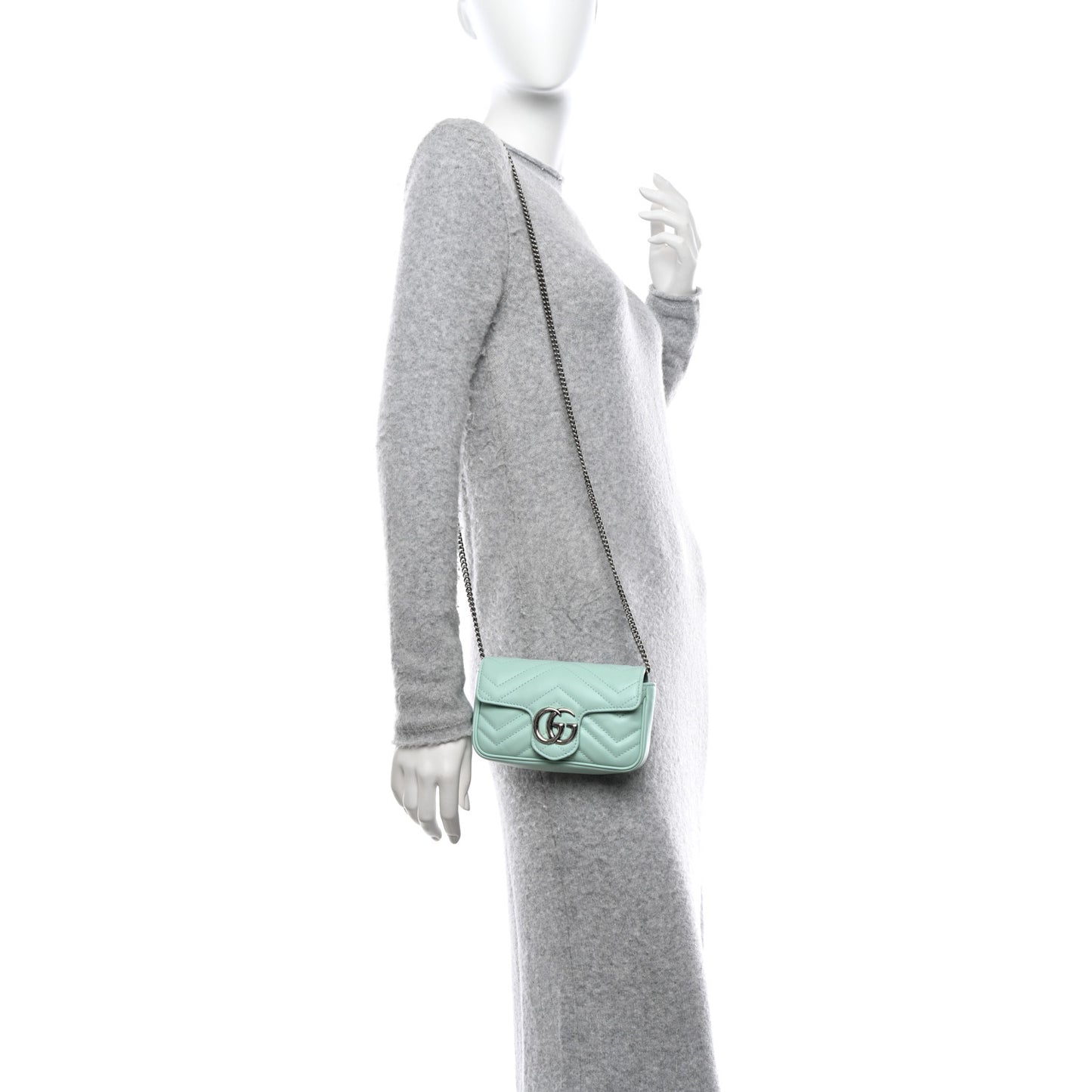 Calfskin Matelasse Super Mini GG Marmont Shoulder Bag Water Green