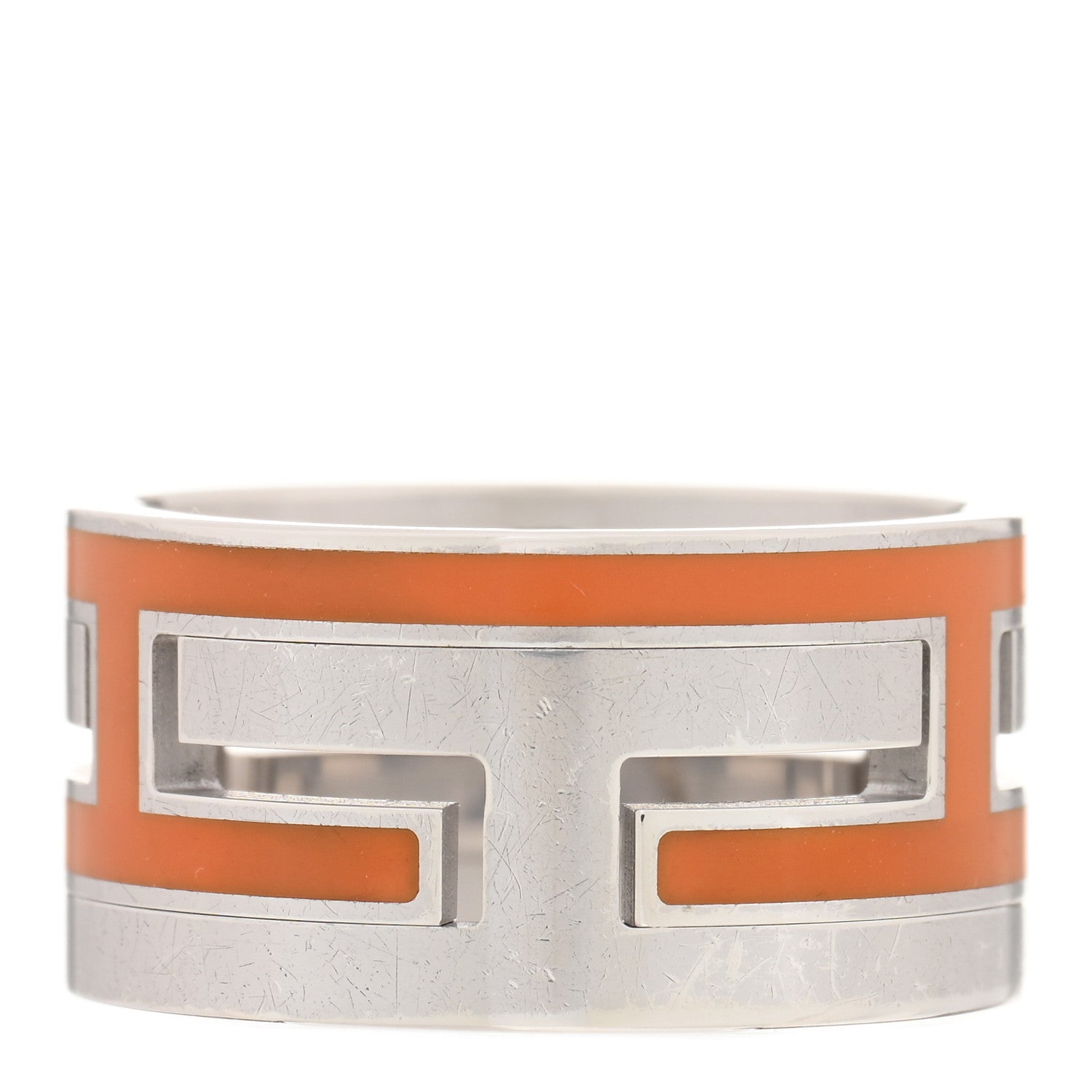 Hermes Sterling Silver Enamel Arcane Move H Ring 50 5.25 Orange 1 of 4