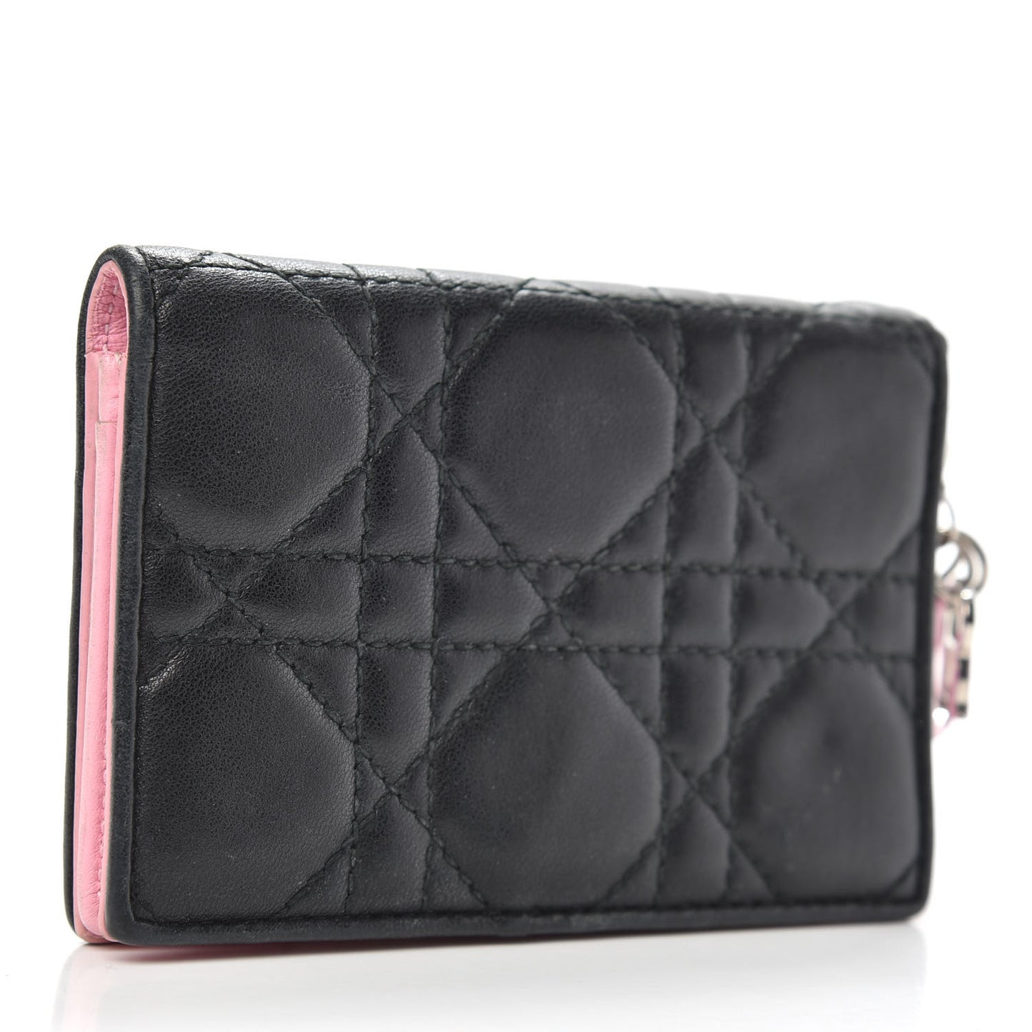 Lambskin Cannage Bi-Color Small Lady Dior Flap Card Holder Black Pink