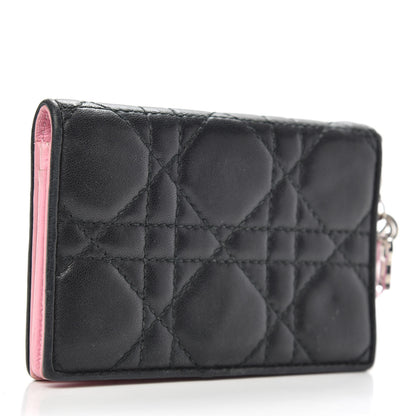 Christian Dior Lambskin Cannage Bi-Color Small Lady Dior Flap Card Holder Black Pink 3 of 10