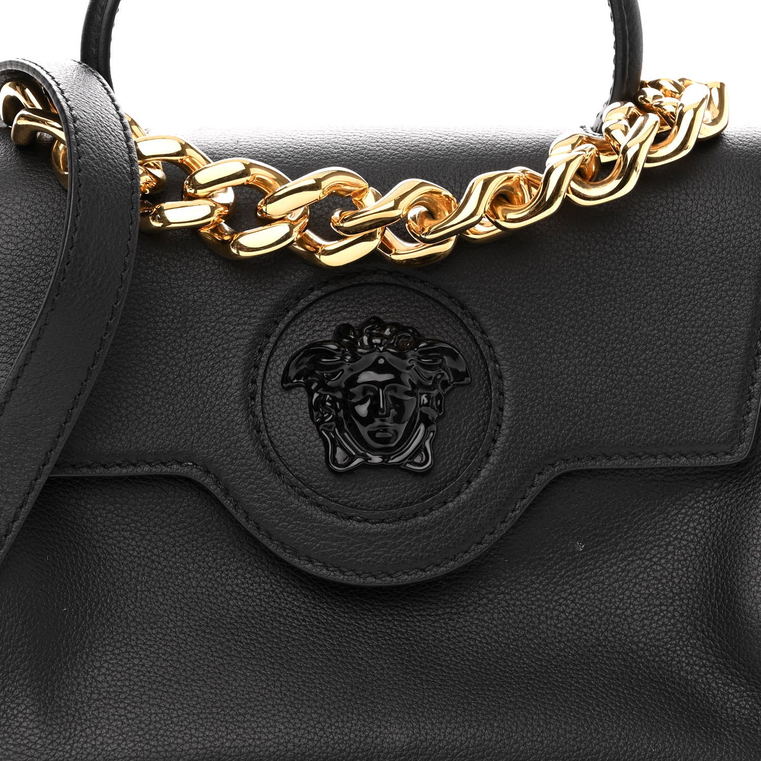 Versace Calfskin Medium La Medusa Top Handle Handbag Black Lilac 8 of 12