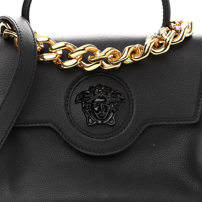 Versace Calfskin Medium La Medusa Top Handle Handbag Black Lilac 8 of 12