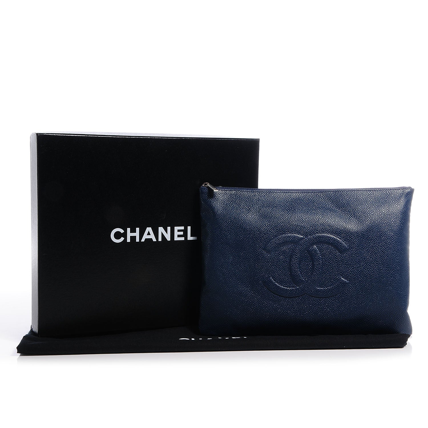 Chanel Caviar CC Flat Cosmetic Pouch Navy Blue 8 of 8