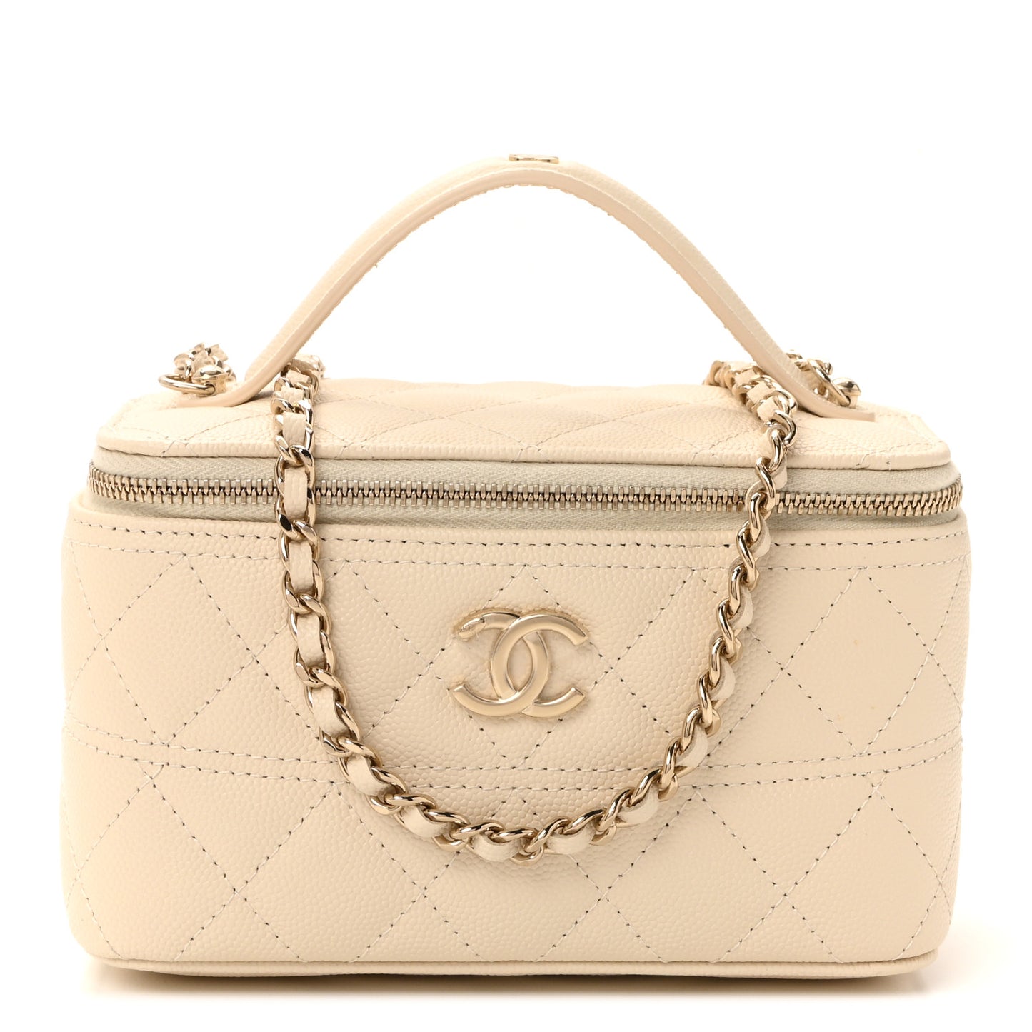 Caviar Quilted Trendy Handle Mini Vanity Ecru