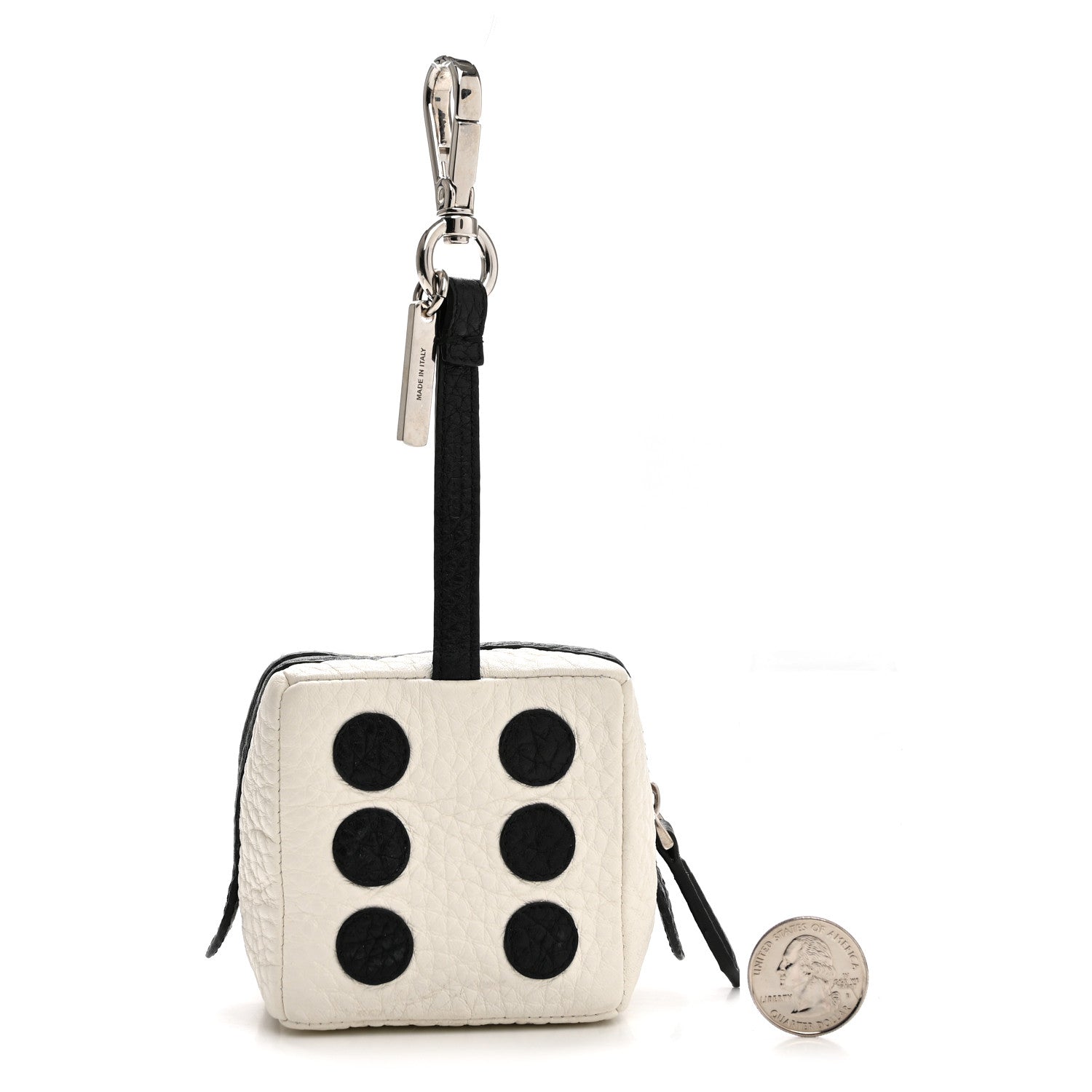 Fendi Grained Calfskin Dice Bag Charm Coin Case White Black 2 of 4