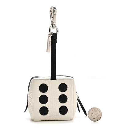 Fendi Grained Calfskin Dice Bag Charm Coin Case White Black 2 of 4