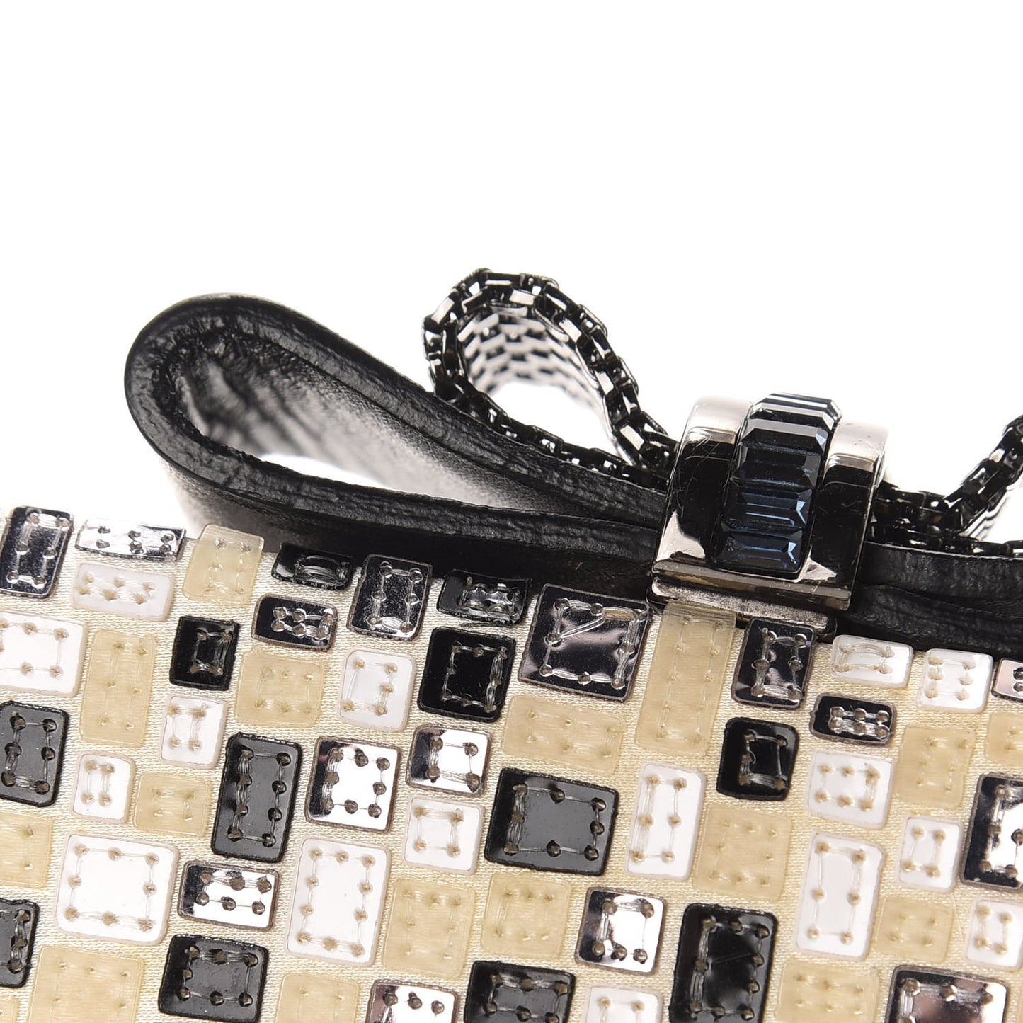 Satin Sequins Mosaique Cleo Clutch Black White