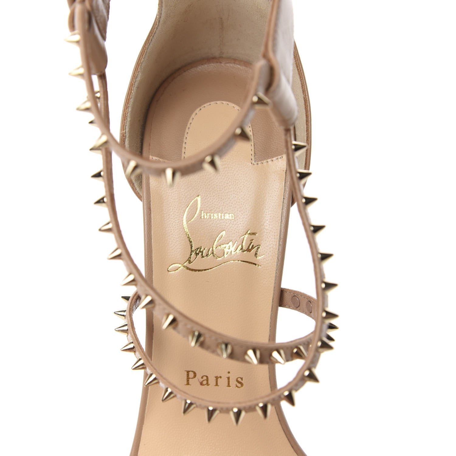 Christian Louboutin Kid Choca Spikes 100 Sandals 38 Nude Light Gold 8 of 10