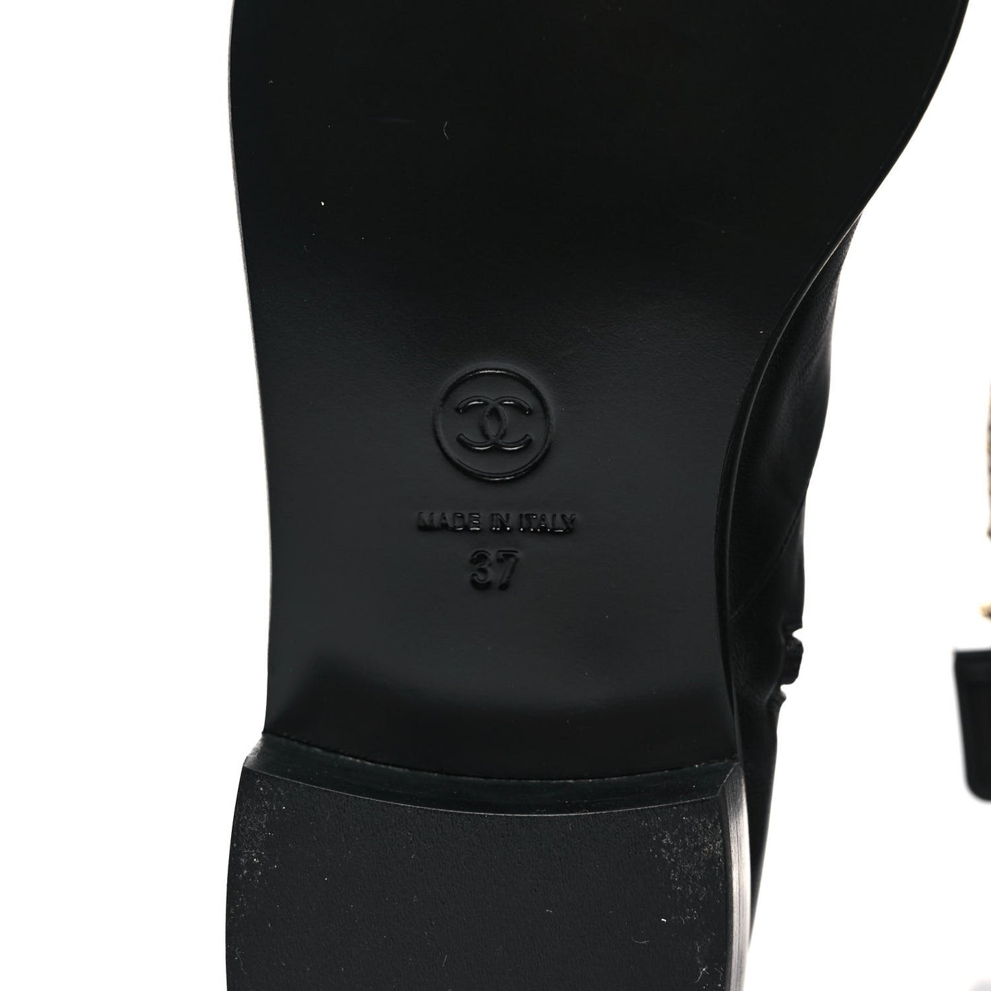 Lambskin Grosgrain Cap Toe Chain Short Boots 37 Black