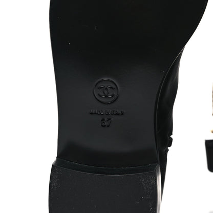Chanel Lambskin Grosgrain Cap Toe Chain Short Boots 37 Black 6 of 8