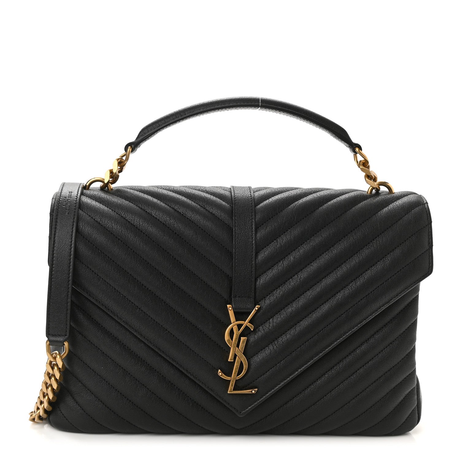 Saint Laurent Sheepskin Matelasse Chevron Monogram Large College Satchel Black 1 of 11