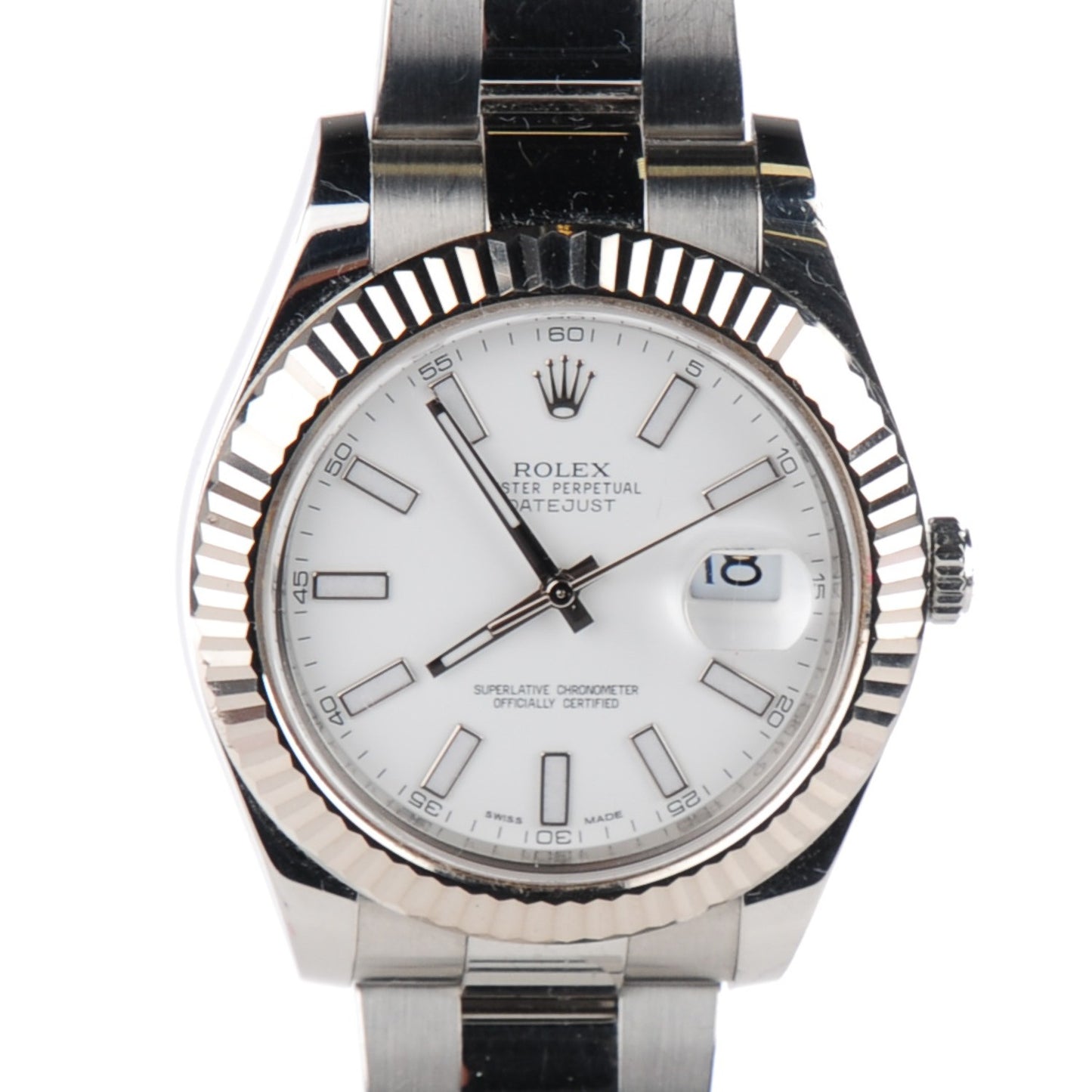 Stainless Steel 18K White Gold 41mm Oyster Perpetual Datejust Watch White 116334