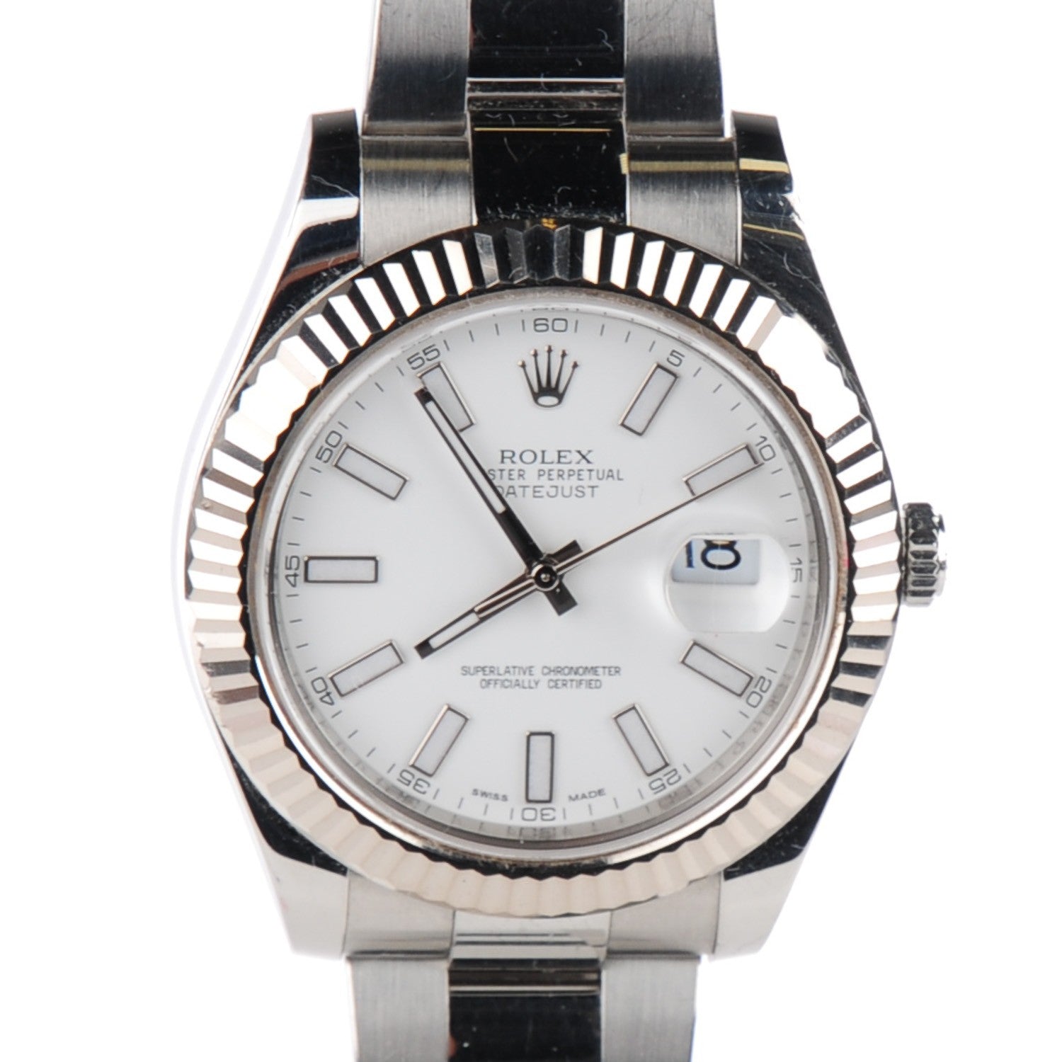 Rolex Stainless Steel 18K White Gold 41mm Oyster Perpetual Datejust Watch White 116334 1 of 8