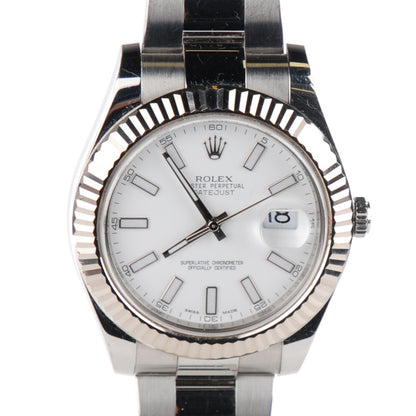 Rolex Stainless Steel 18K White Gold 41mm Oyster Perpetual Datejust Watch White 116334 1 of 8