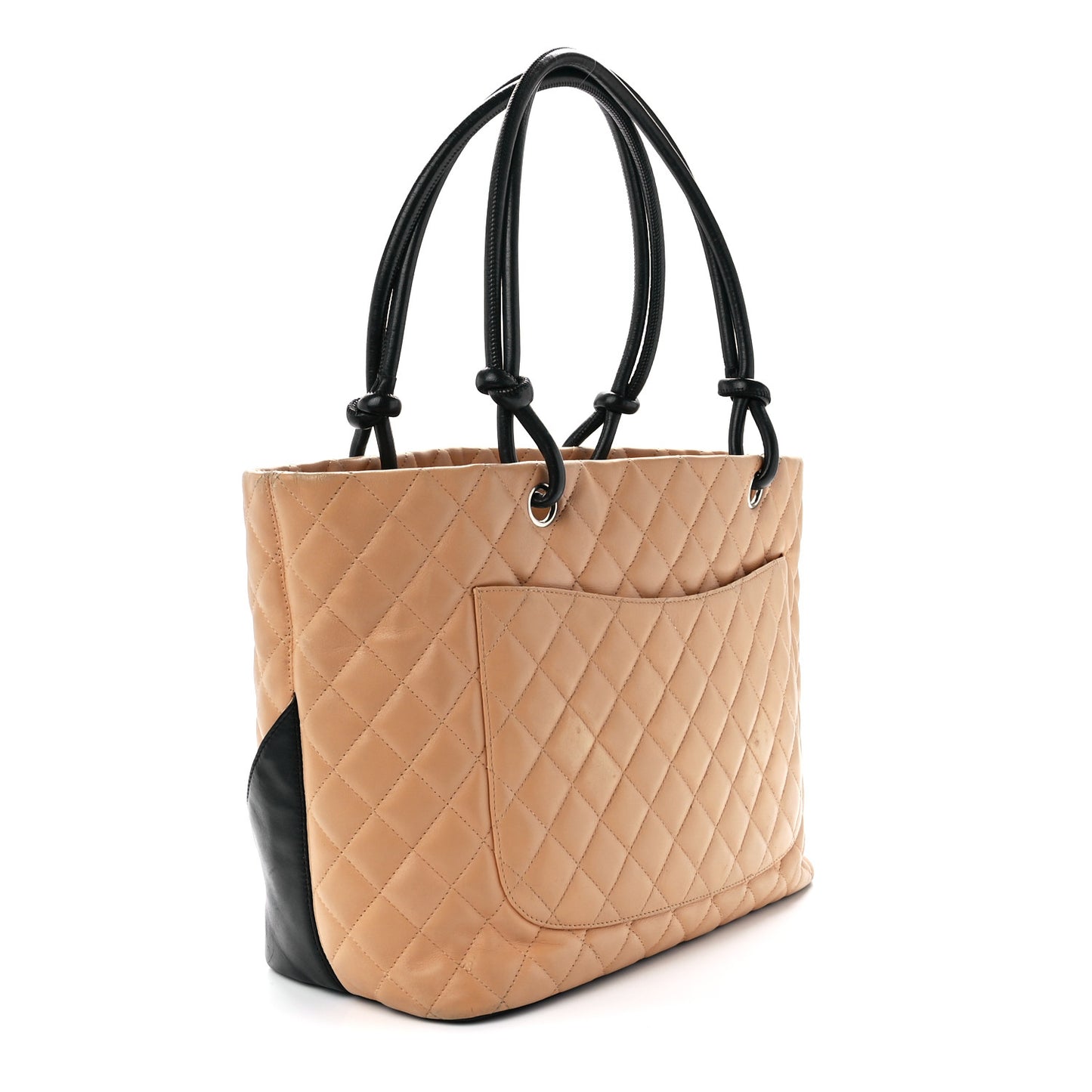 Calfskin Quilted Large Cambon Tote Beige Black