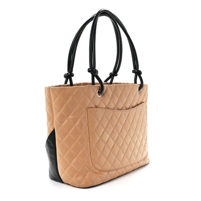 Chanel Calfskin Quilted Large Cambon Tote Beige Black 2 of 10