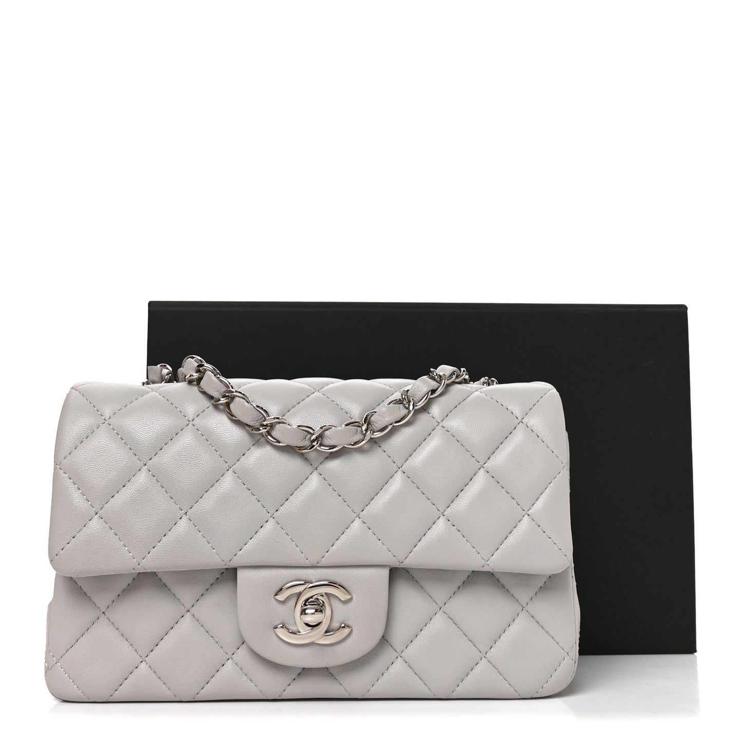 Lambskin Quilted Mini Rectangular Flap Light Grey