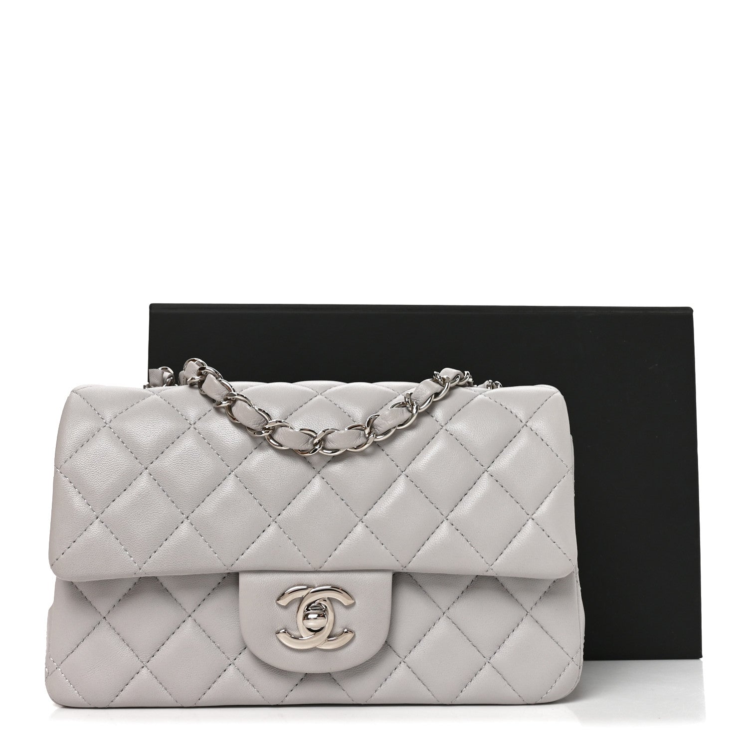 Chanel Lambskin Quilted Mini Rectangular Flap Light Grey 11 of 11