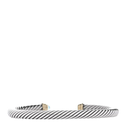 David Yurman Sterling Silver 14K Yellow Gold Blue Topaz 5mm Cable Classics Petite Color Bracelet 3 of 4