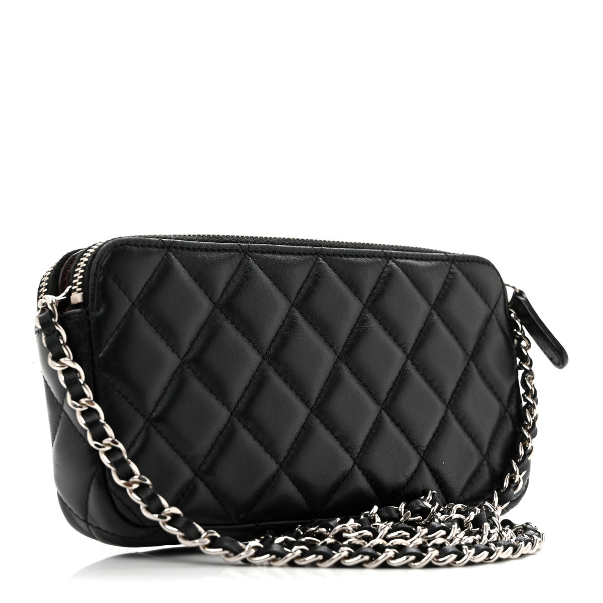 Lambskin Quilted Small Clutch With Chain Black