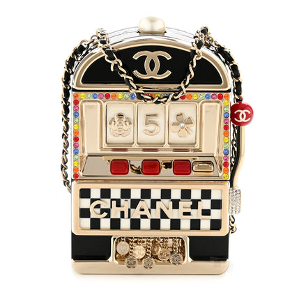 Chanel Resin Crystal Slot Machine Minaudiere Black Gold White Red 1 of 11