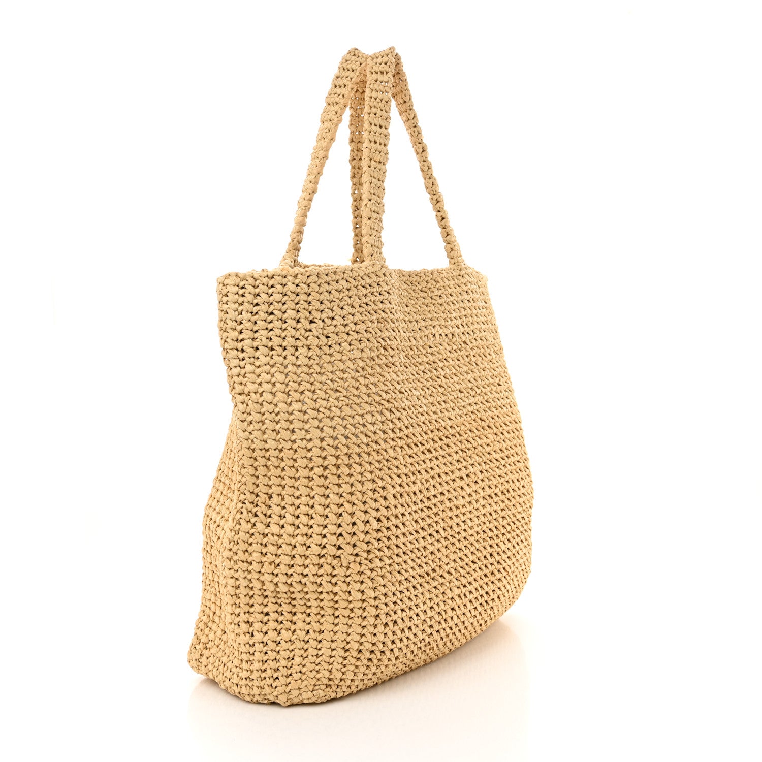 Prada Yarn Raffia Effect Crochet Embroidered Logo Tote Naturale 3 of 10