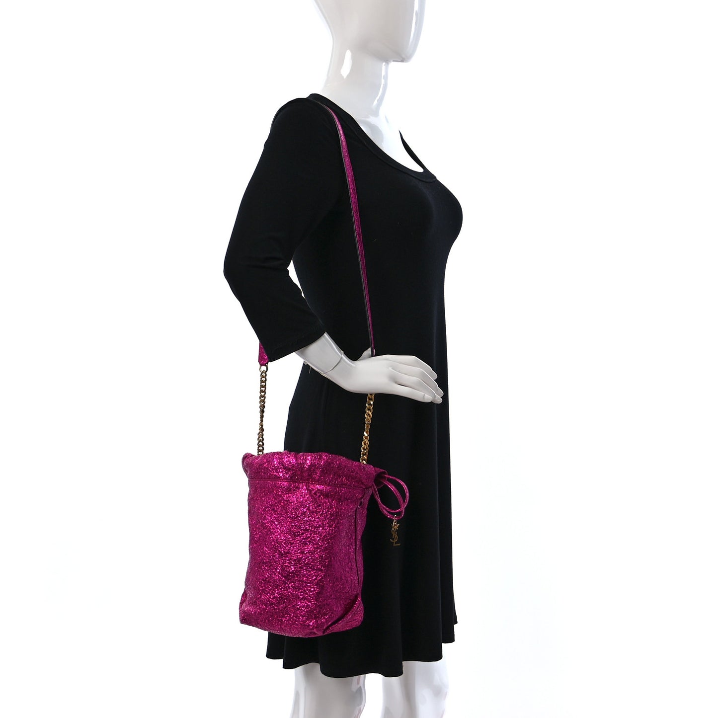 Crinkled Calfskin Small Teddy Bucket Bag Pink
