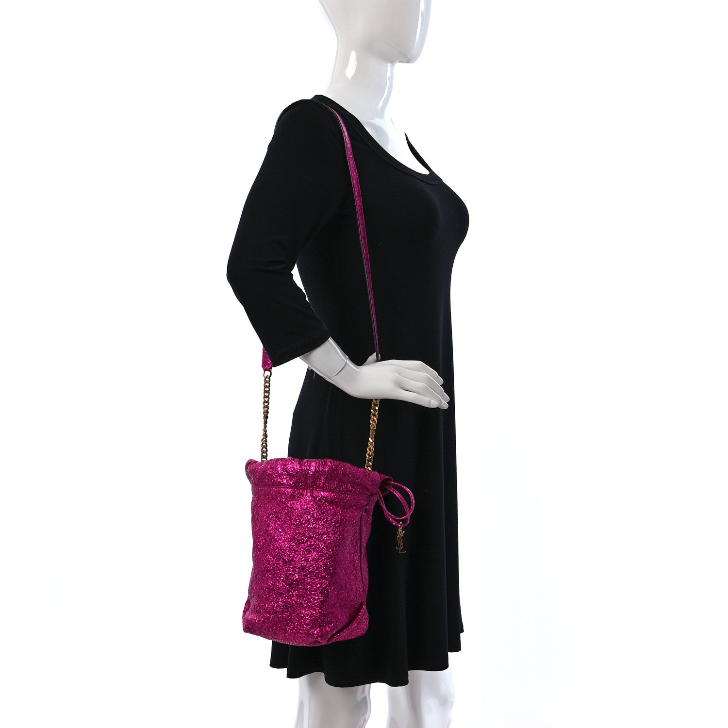 Saint Laurent Crinkled Calfskin Small Teddy Bucket Bag Pink 2 of 11