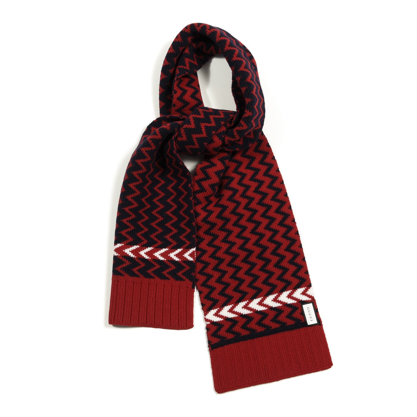 Wool Zigzag Scarf White Red Blue