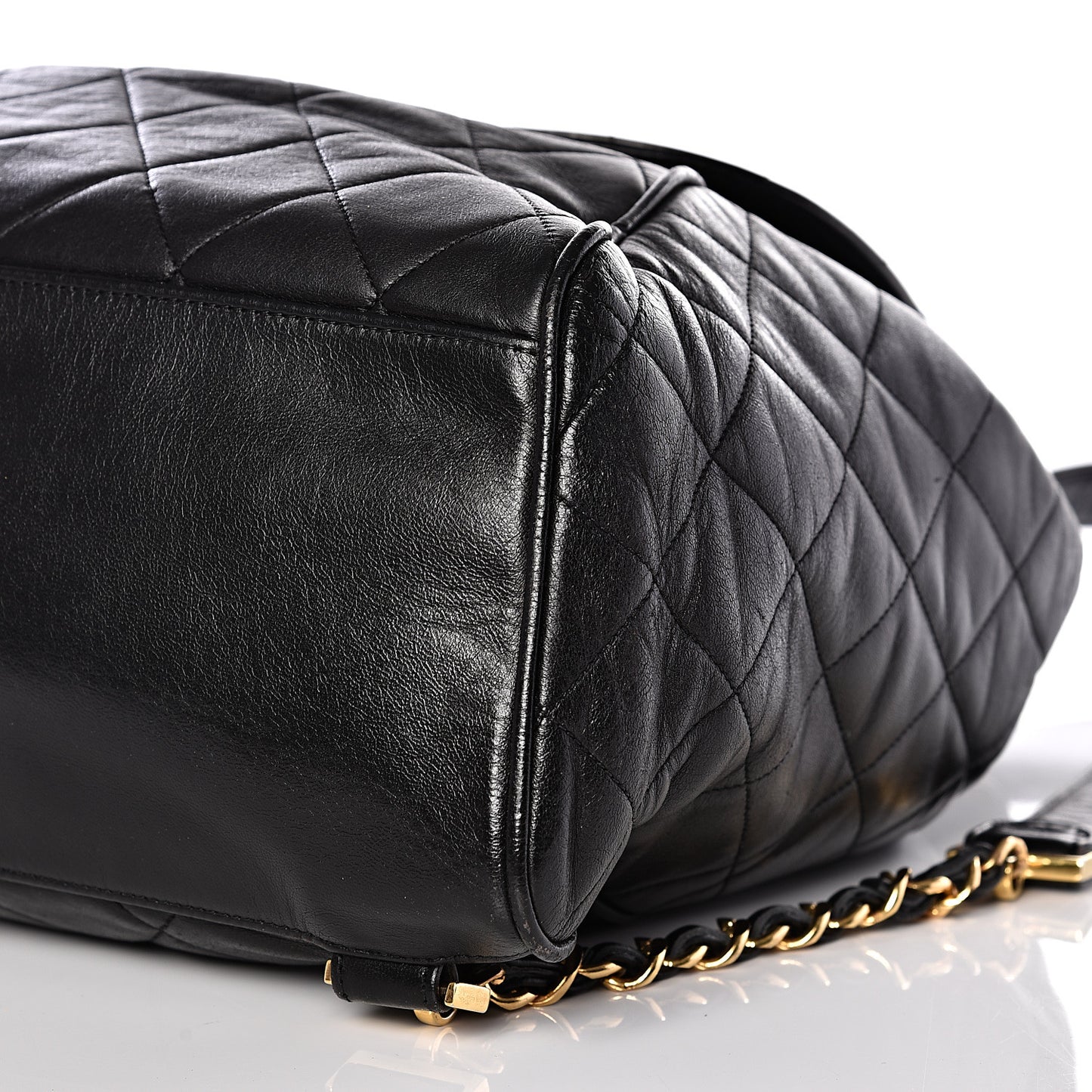 Lambskin Quilted Drawstring Backpack Black