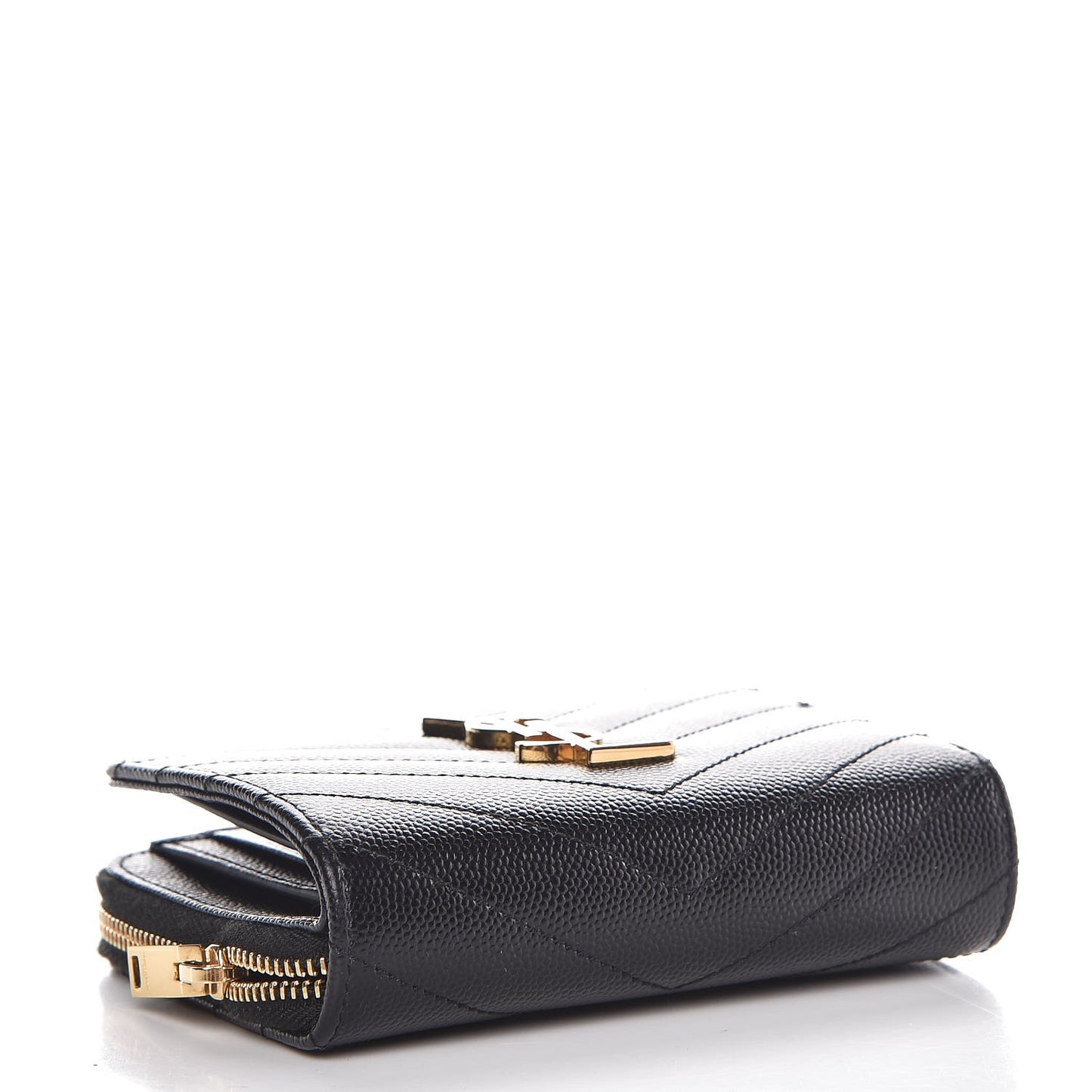 Grain De Poudre Matelasse Chevron Monogram Compact Zip Around Wallet Black