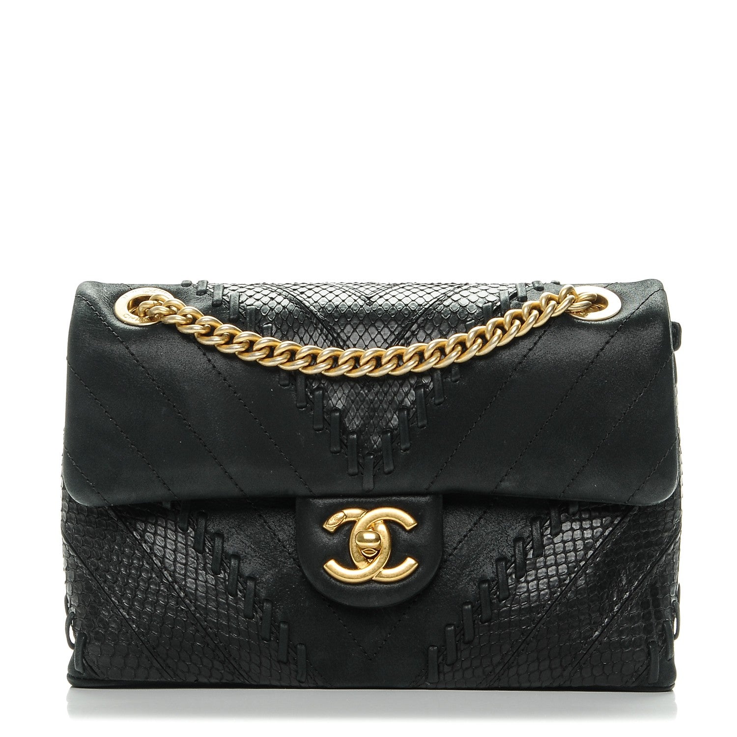 Chanel Iridescent Calfskin Python Patchwork Chevron Small Flap Black 1 of 7