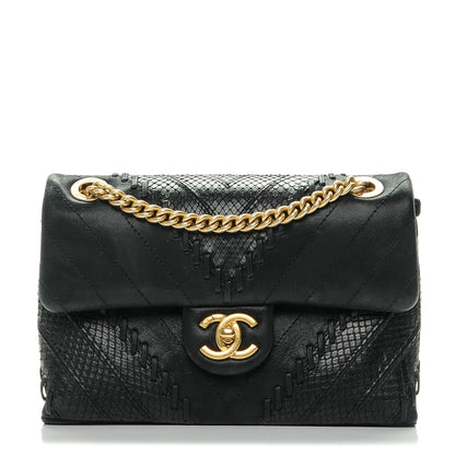 Chanel Iridescent Calfskin Python Patchwork Chevron Small Flap Black 1 of 7