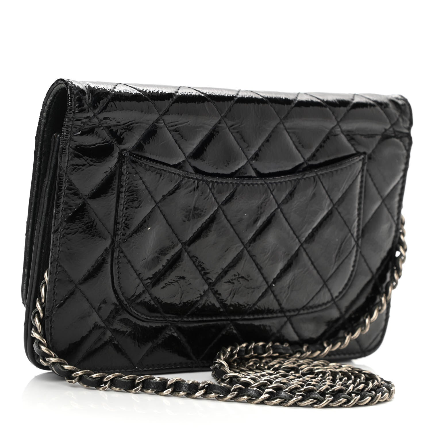 Chanel Distressed Patent Calfskin Quilted Reissue Wallet On Chain WOC Black 5 of 11