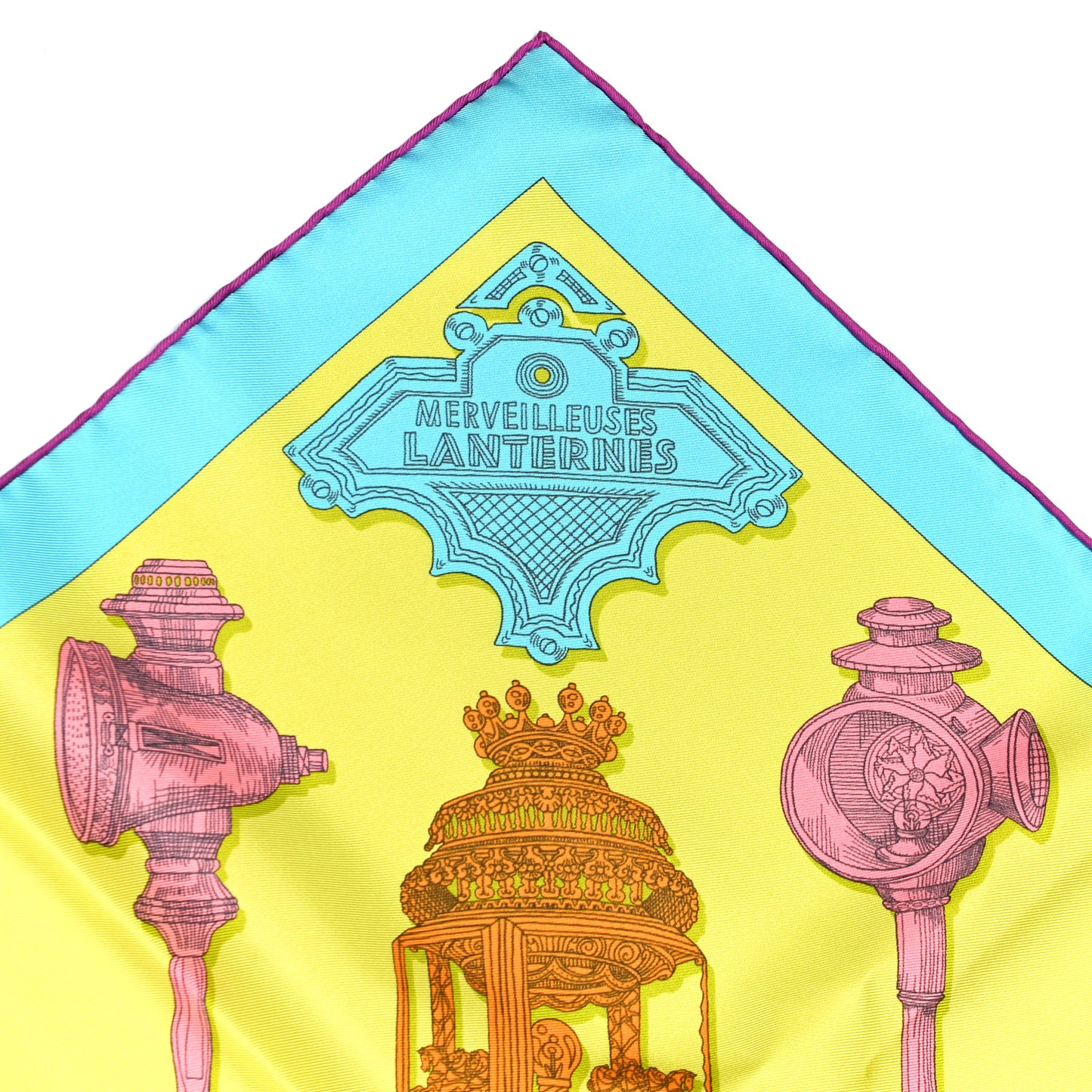 Silk Merveilleuses Lanternes Scarf 90 Jaune Vif Turquoise Rose