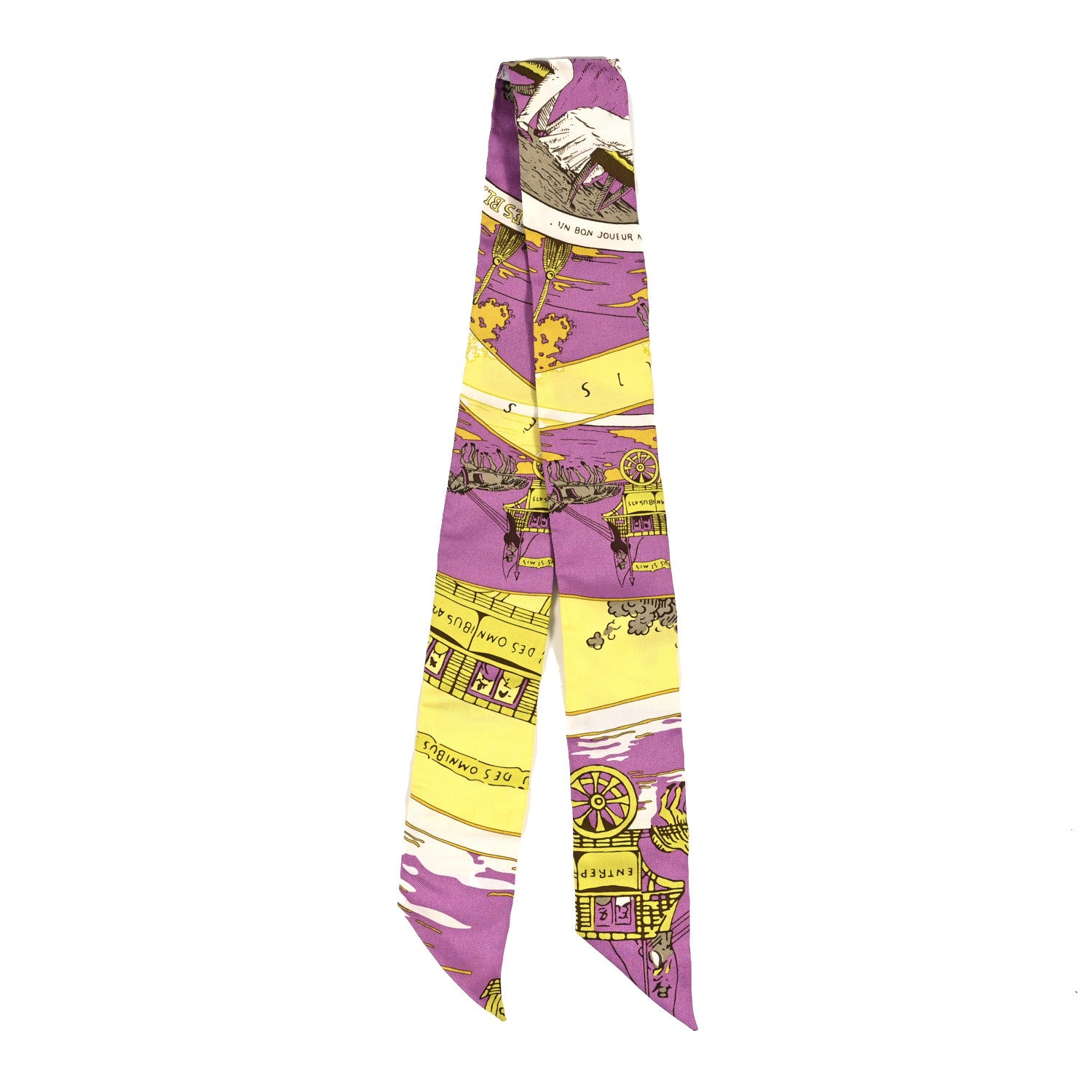 Hermes Silk Jeu Des Omnibus Et Dames Blanches Twilly Mauve Citron White 2 of 3