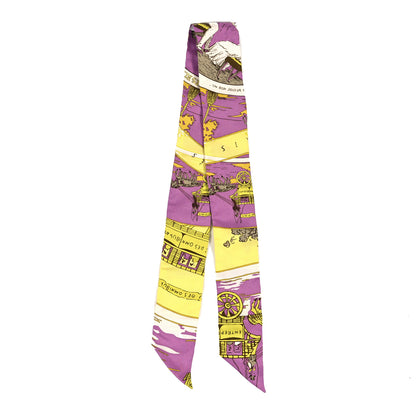 Hermes Silk Jeu Des Omnibus Et Dames Blanches Twilly Mauve Citron White 2 of 3