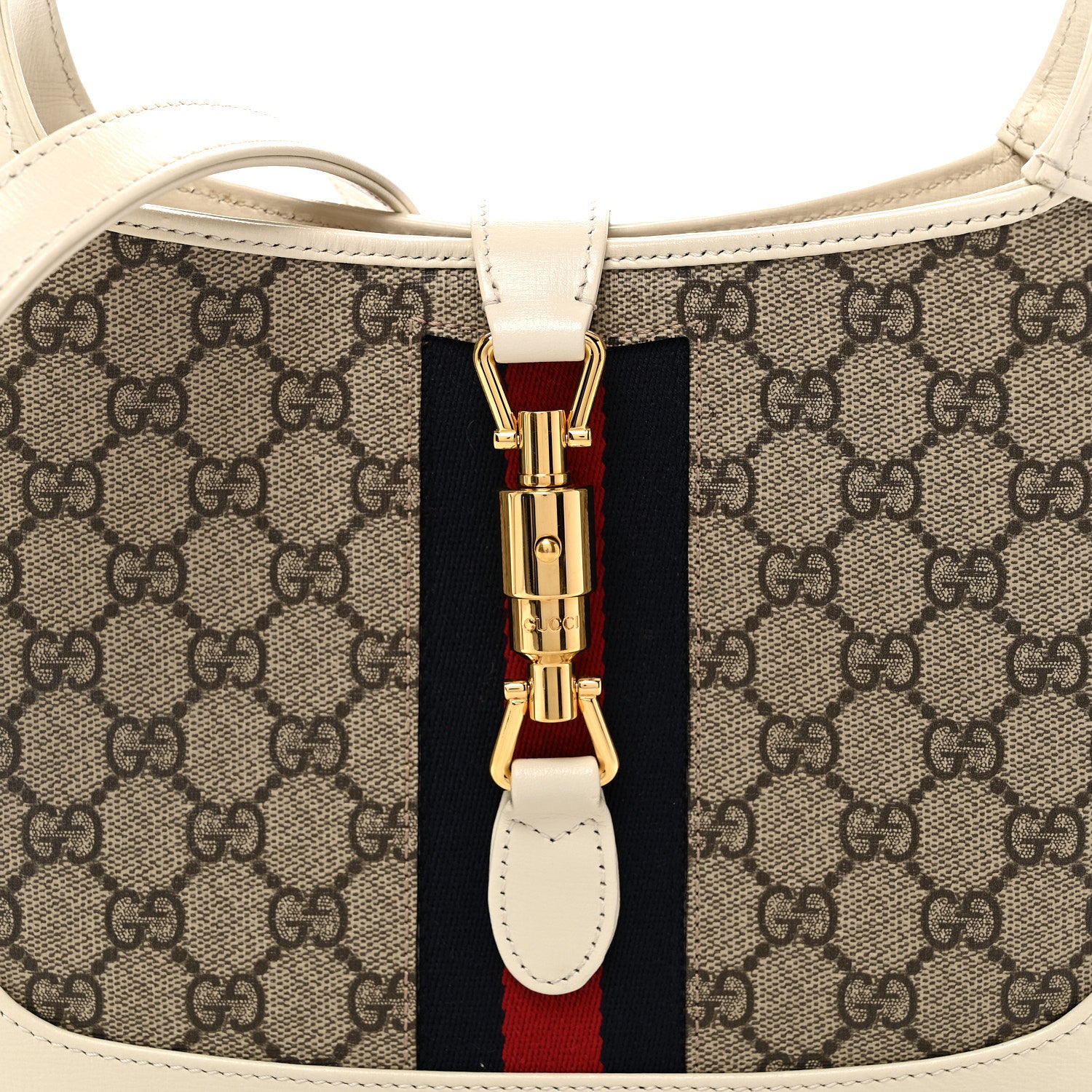 Gucci GG Supreme Monogram Azalea Calfskin Web Small Jackie 1961 Hobo Beige Ebony Mystic White 8 of 10