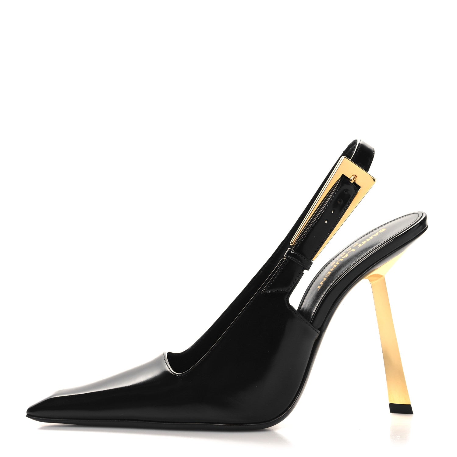 Saint Laurent Glazed Calfskin Lee Slingback Pumps 37.5 Black 1 of 9