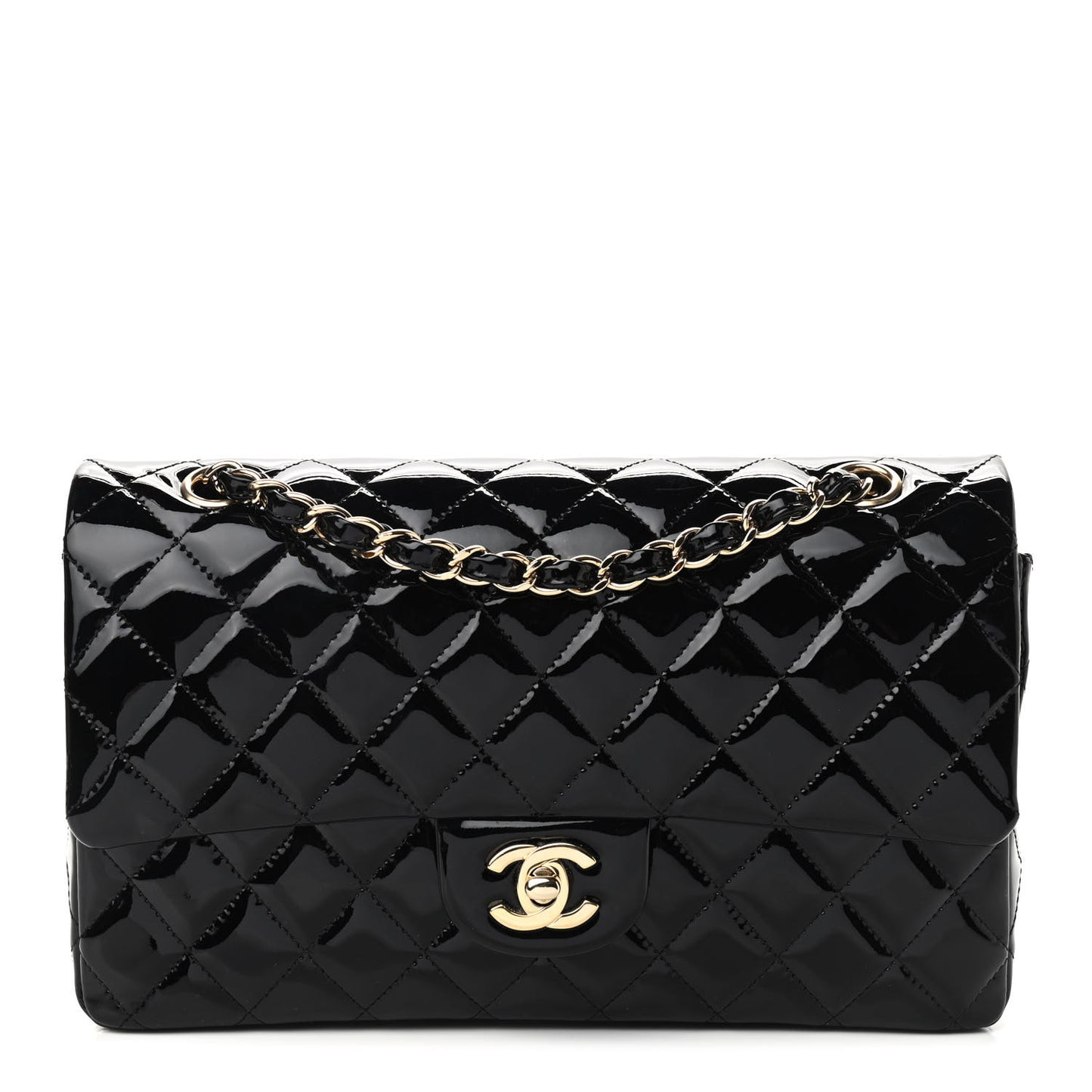 Patent Quilted Medium Double Flap Black