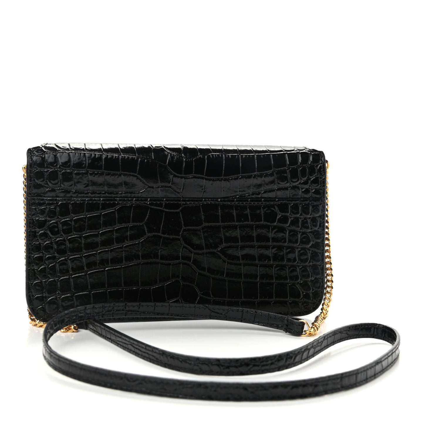 Crocodile Embossed Monogram Phone Holder Crossbody Black