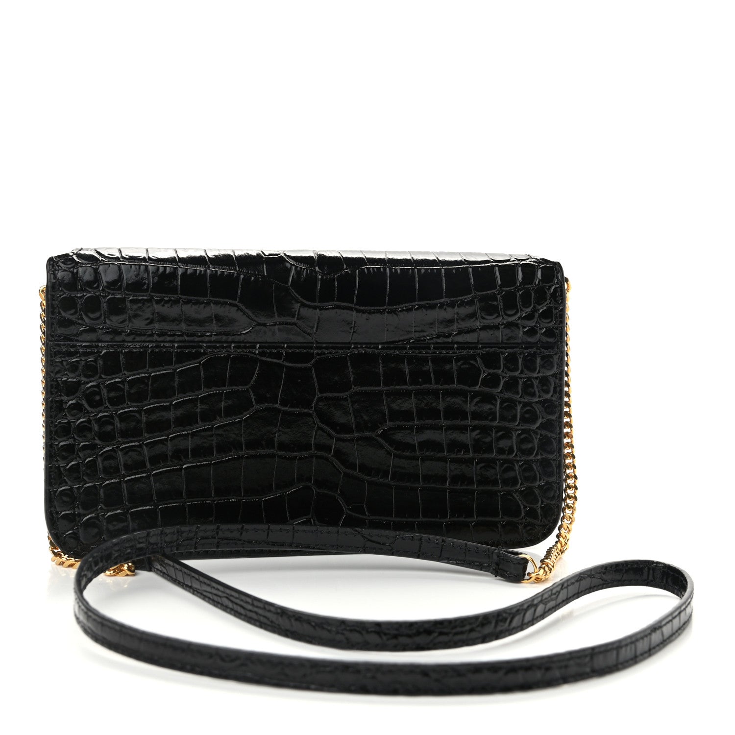 Saint Laurent Crocodile Embossed Monogram Phone Holder Crossbody Black 3 of 11