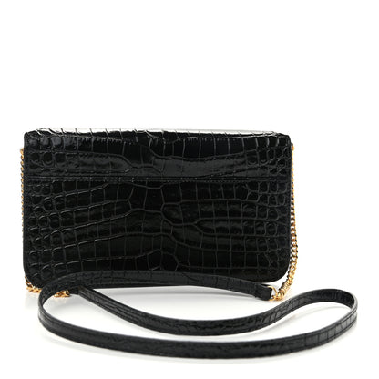 Saint Laurent Crocodile Embossed Monogram Phone Holder Crossbody Black 3 of 11