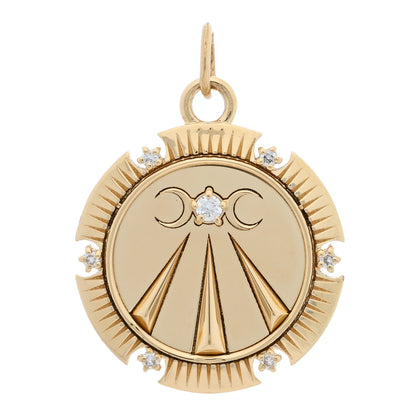Foundrae 18K Yellow Gold Diamond Mind Body Soul Wholeness Medallion Pendant 1 of 3