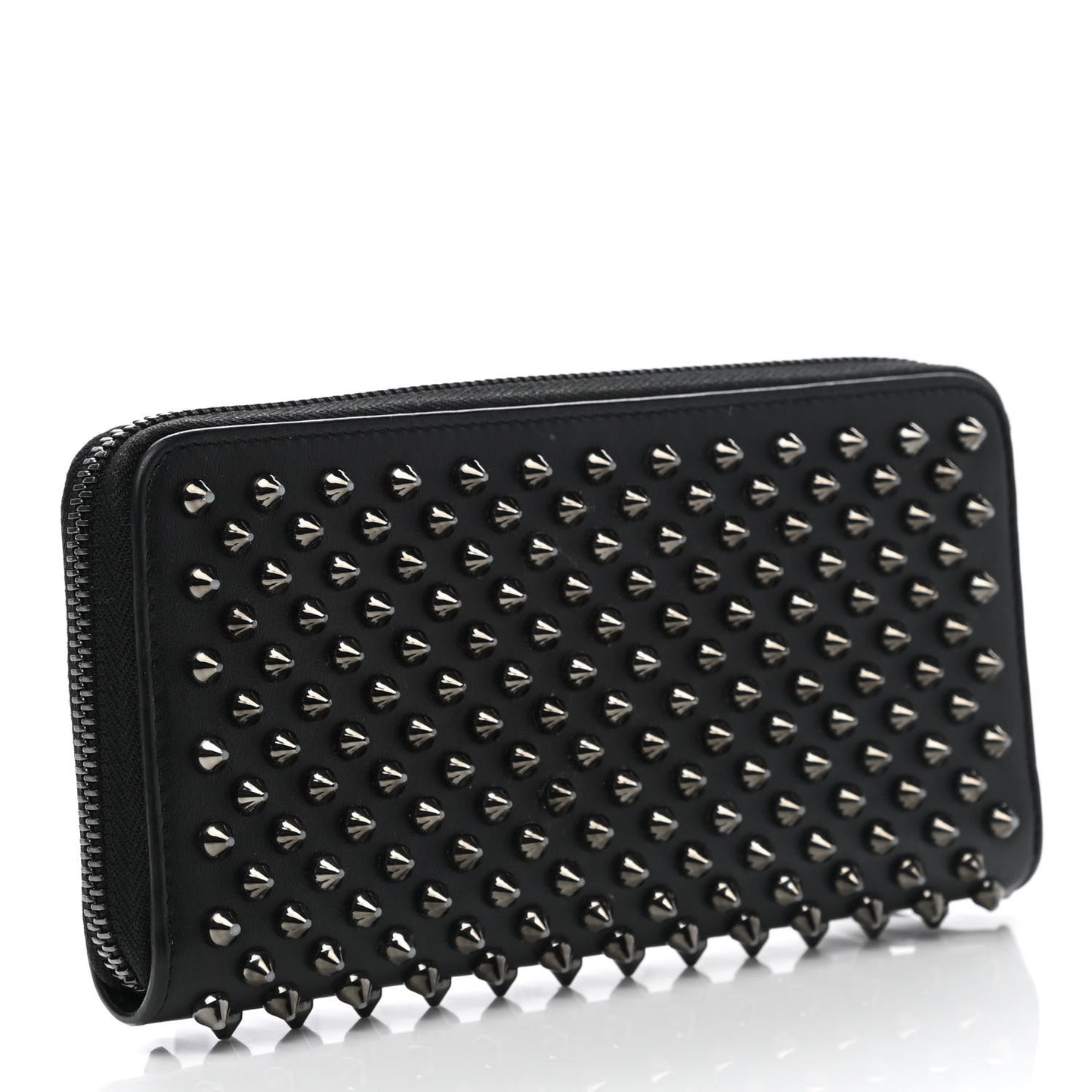Calfskin Panettone Spiked Zip Around Wallet Black