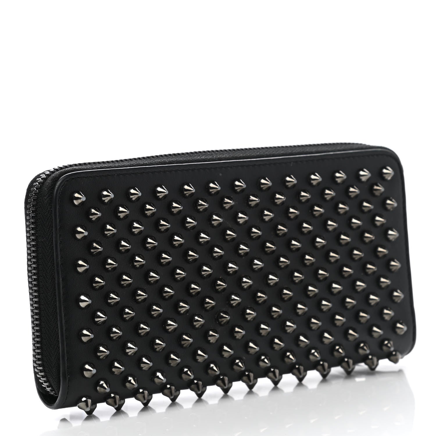 Christian Louboutin Calfskin Panettone Spiked Zip Around Wallet Black 3 of 8