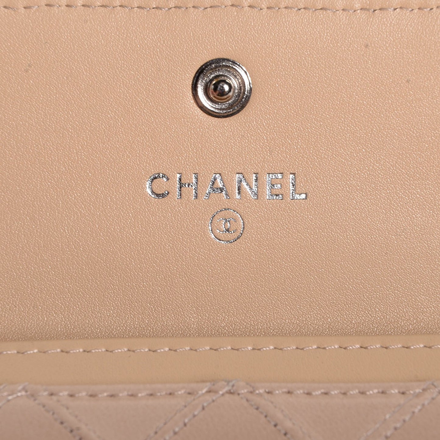 Lambskin Diamond Stitched Card Holder Wallet Beige